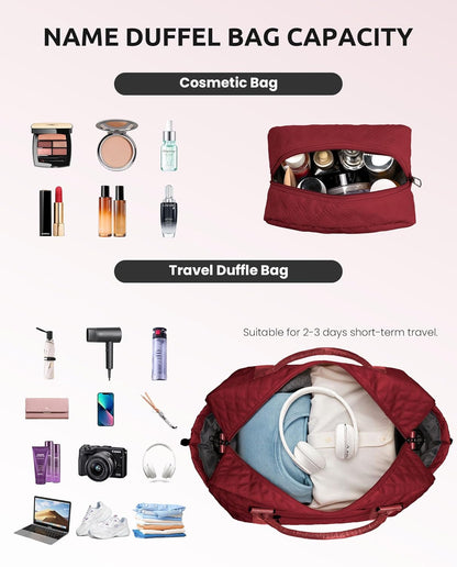 Personalized Gifts-Teen Duffle Bag with Shoe Compartment, Personalized Weekender Bag, Monogram Overnight Bag, Letter Travel Bag with Makeup Bag，Birthday Gift For Grandma (Letter O)
