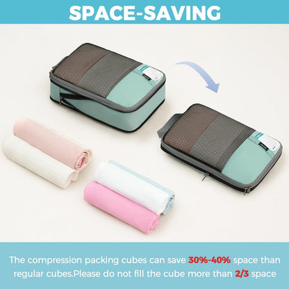 BAGAIL 4 Set/6 Set/8 Set Compression Packing Cubes Travel Accessories Expandable Packing Organizers(HalfMesh,8-DustyBlue)