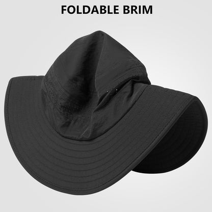 UPF 50+ Foldable Brim Water-Resistant Sun Bucket Hat with Laser Perforated Mesh Adjustable for Men Women Outdoor