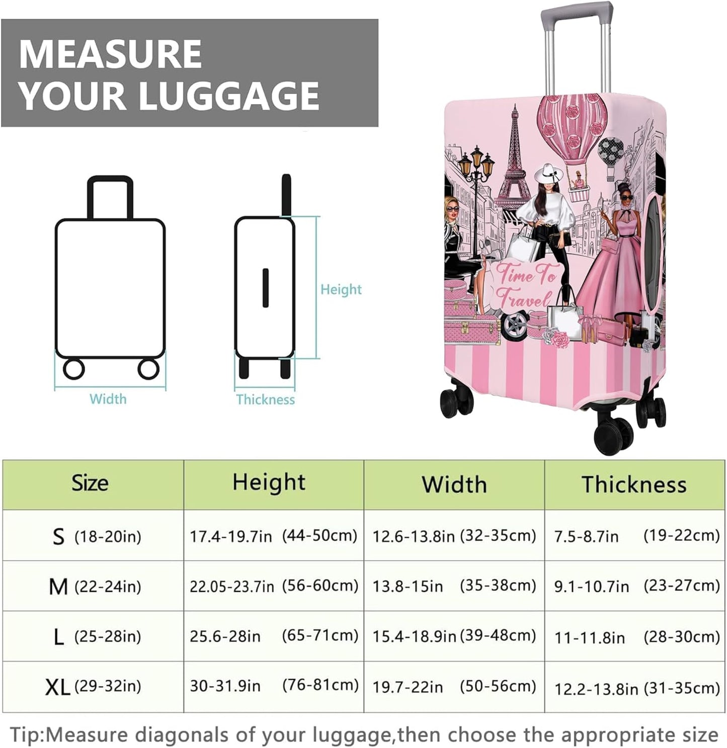 Travel Luggage Cover Suitcase Protector Fits 18-32 Inch Wheel Covers PatternedTravel Related Items Flower Luggage Protector Elastic L