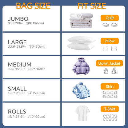 Vacuum Storage Bags for Clothing, 16 Pack Vacuum Seal Bags (3 Jumbo, 3 Large, 3 Medium, 5 Small, 2 Roll) for Clothes Comforters Blankets, Space Saver Bag with Electric Pump (2025 Upgrade)