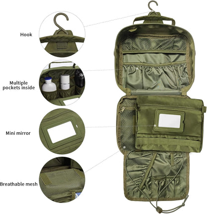 Travel Toiletry Bag for Men, Hanging Toiletry Bag, Portable Organizer Dopp Kit Shaving Bag for Toiletries Tactical Accessories Essentials - Army Green