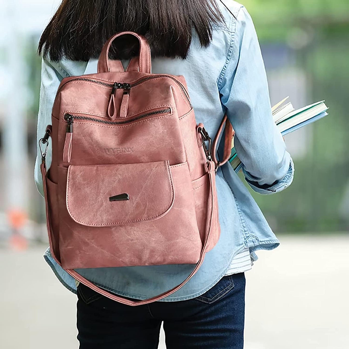 PU Leather Backpack Purse for Women Fashion Multipurpose Design Handbag Ladies Shoulder Bags Travel Backpack Pink
