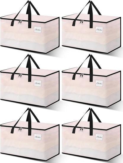 Heavy Duty Moving Bags - Extra Large Packing Bags and Storage Totes, Collapsible and Foldable Option for Moving and Storage, Clear, 93 L - 6 Pack