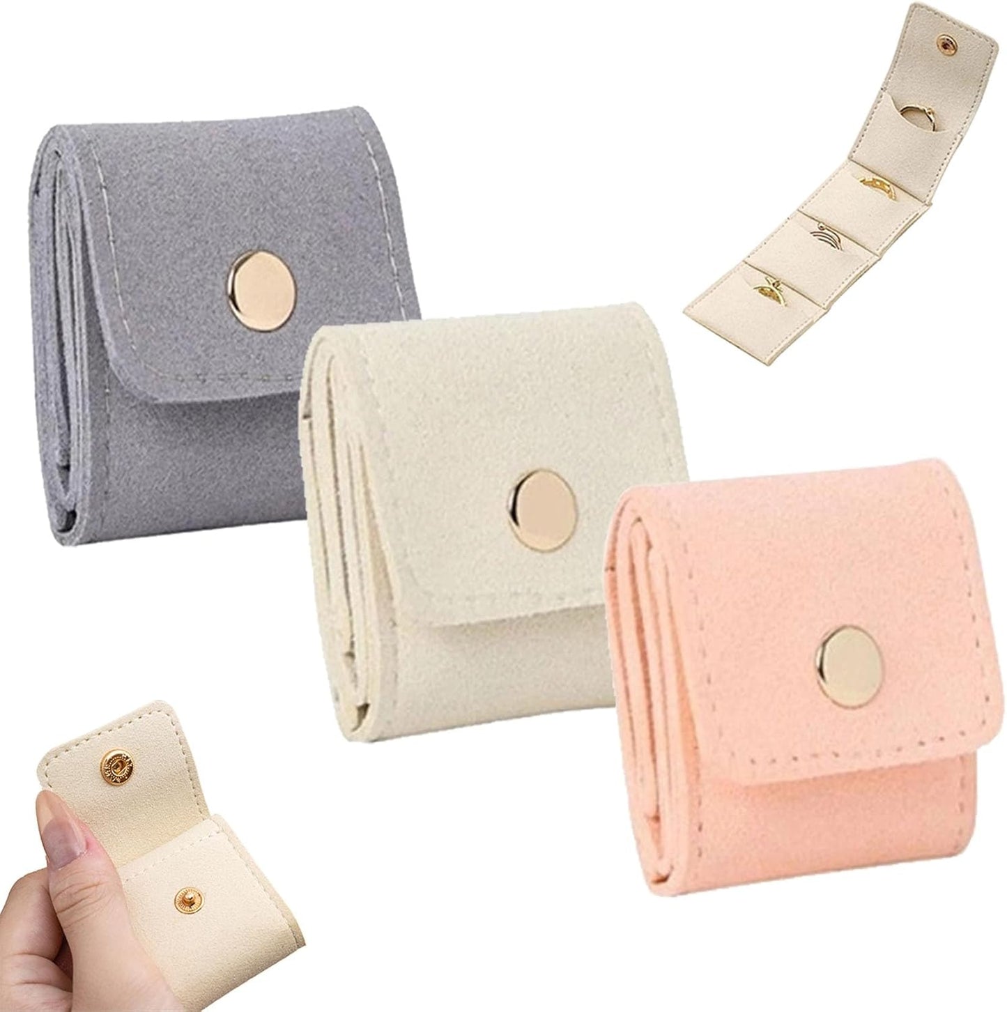 Mini Travel Jewelry Bag - Small Foldable Jewelry Case & Organizer Pouch with Snap Closure, Soft Fabric for Tangle-Free Necklaces Rings Earrings, Portable Storage Holder for Women Gift (White x 1)