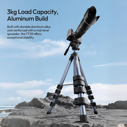 ULANZI TT39 Travel Tripod with Fluid Head, Lightweight Camera Stand for DSLR and Phone, Compact 61'' Tripod Mount with Phone Clip for Outdoor Vlogging and On-The-Go Shooting