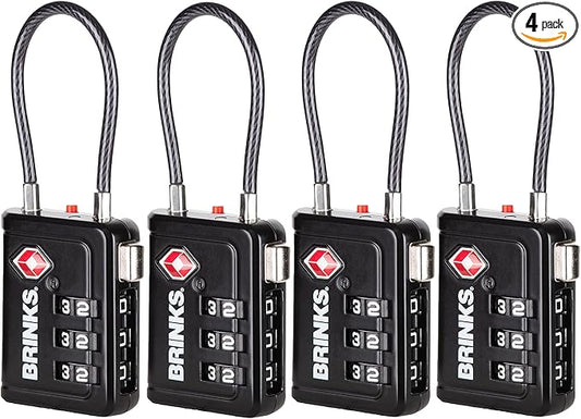 Brinks TSA Accepted Indicator Luggage Lock, Black - Ressetable Combination, New More Secure TSA008 Key, 4 Pack