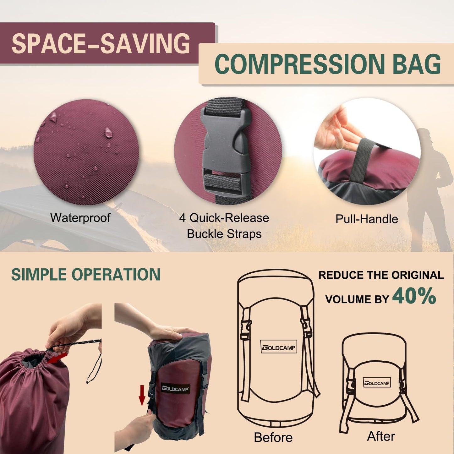 Outdoor Storage Stuff Sacks, Camping Gear Organizer (red, L)