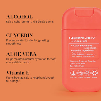 Power Mist Hand Sanitizer Spray, Scented Hydrating Hand Sanitizers Travel Size Refillable, Pocket Portable 3-Pack (Sunset over Grapefruits) 0.93Fl Oz 460-Sprays Each