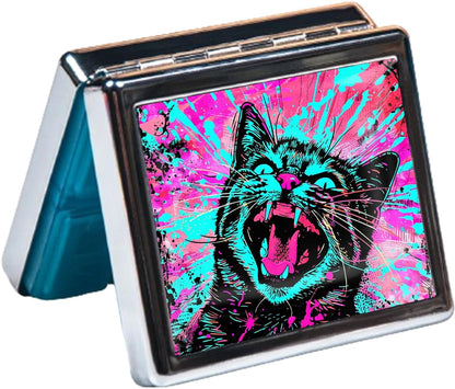 Cute and Portable Metal Pill Organizer – 8 Compartments, Elegant Chrome Finish, Ideal for Travel and Daily Use (Splash Cat)