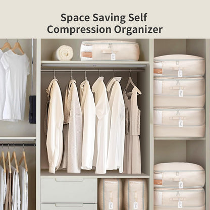 Comforter Storage Bag 66 L - 4 Pack Blanket Storage Organizer Compression Bags, Large Capacity Ultra Space Saving Self Organize for Bedding, Pillow, Duvet, Sheet Storage with Zipper Window