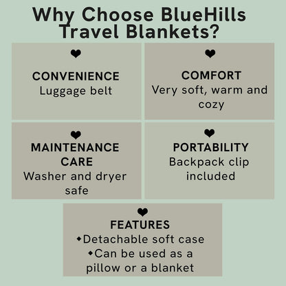 BlueHills Premium Soft 2-Pack Travel Blanket Pillows Airplane Large Plane Flight Throw Travel Blankets for Two in a Bag Compact Traveling Essentials Warm Travel Gifts Long Beige T205
