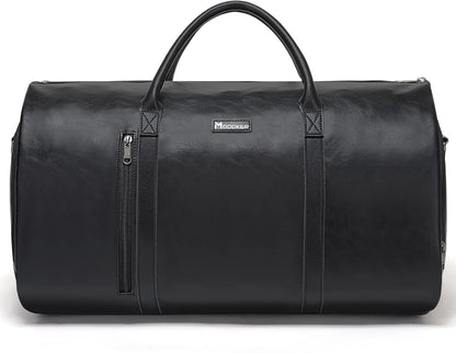 Modoker Convertible Leather Garment Bag, Carry on Garment Bags for Travel, Garment Duffel Bag, Gifts for Men Women Business Waterproof Suitcase Suit Travel Bags, Black