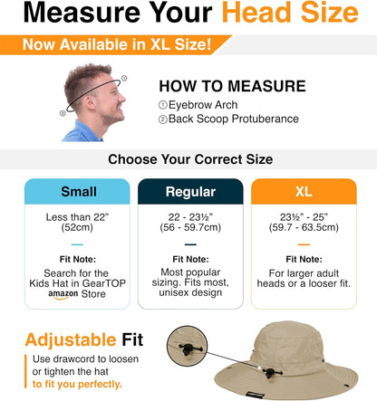 GearTOP Safari Sun Hat for Men and Sun Hats for Women UV Protection UPF 50+ Hiking, Gardening, Fishing