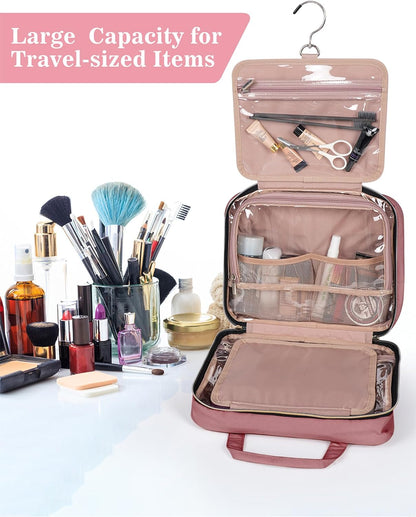 Brown Toiletry Bag, Makeup Organizer, Travel Bag For Women Mens Toiletries, Waterproof with Hanging Hook, Large Capacity