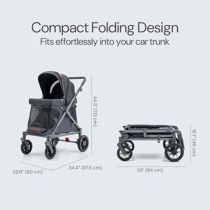 Familidoo Q1 Multi-Use Kids Wagon Stroller – Foldable, Lightweight & All-Terrain for Kids & Pets – 5-Point Safety Harness, Rain Cover & Compact Travel Design – Supports Up to 132 lbs (Charcoal Gray)