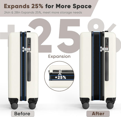 SHOWKOO Luggage Sets 3 Piece 100% PC Ultra Tough Hardside Expandable Suitcases Sets with TSA Lock Double Spinner Wheels (20in/24in/28in, White