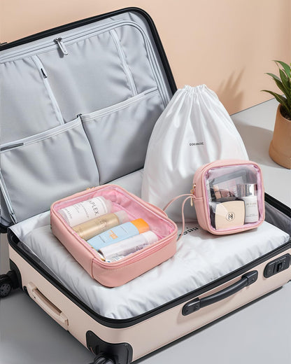 KOTORA TSA Approved Toiletry Bag with Mini Clear Makeup Bag PVC Cosmetic Bags for Women and Men, Carry on Airport Airline Compliant Bag Car Accessories for Women Men(A-Clear Pink)