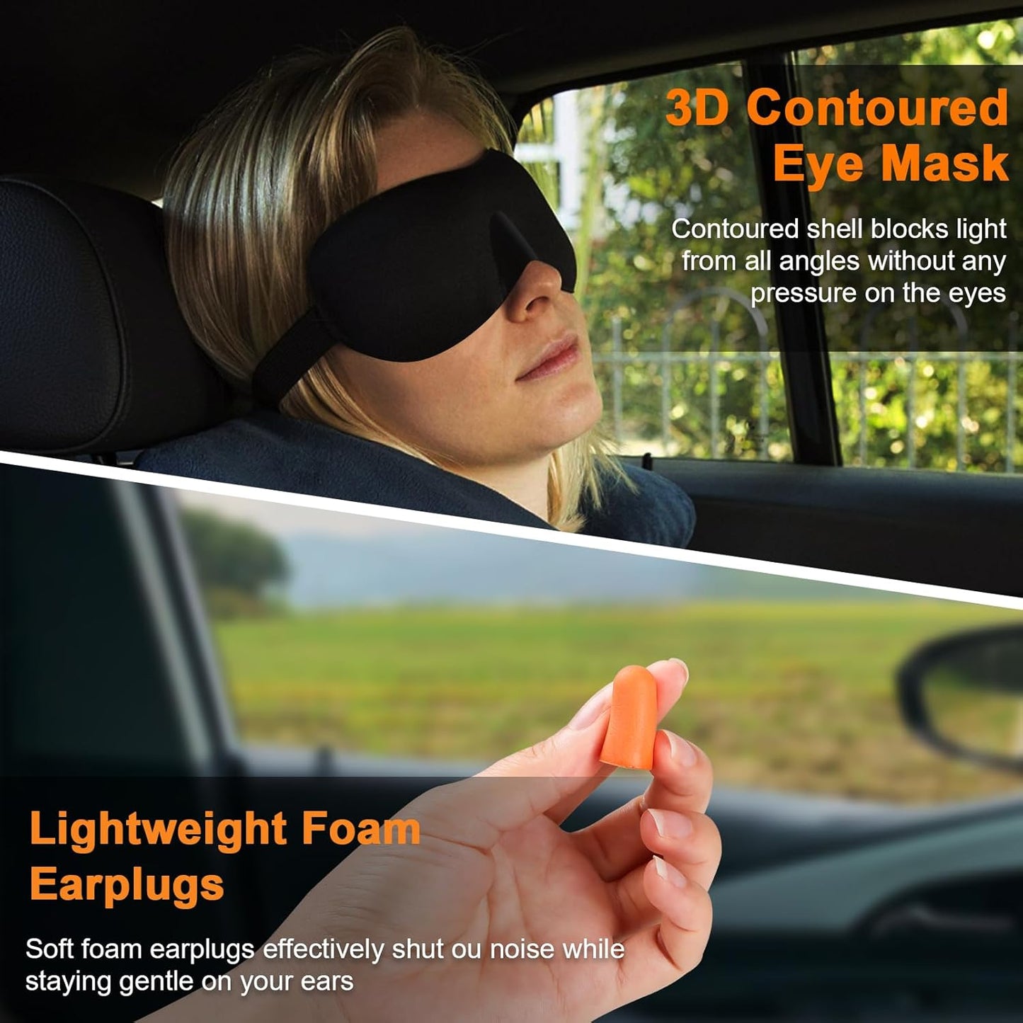 Travel Pillow - Hooded Neck Pillow Airplane Memory Foam Filling for Plane, Office, Cars Sleeping, Road Trip, Long Flights, Portable Plane Accessories, Includes Eye Mask & Earplugs (Navy)