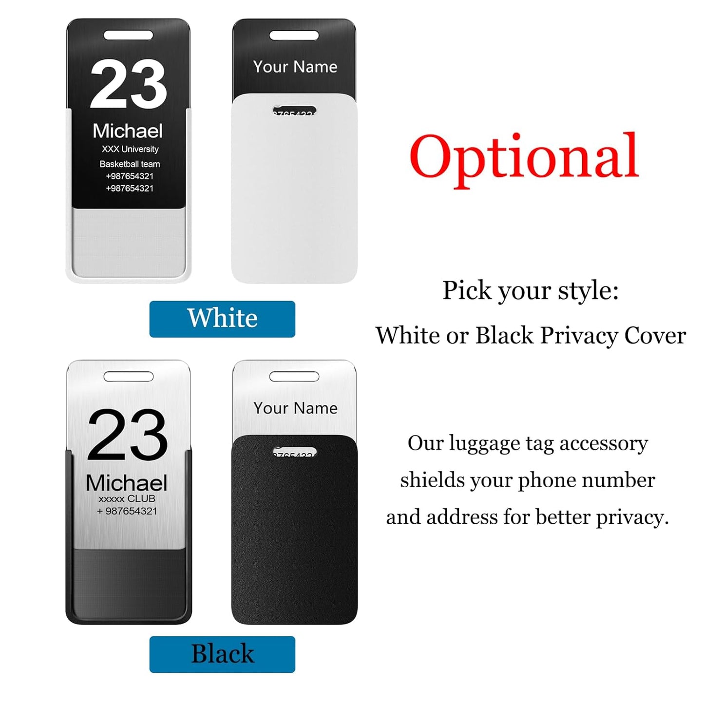 Stainless Steel Personalized Luggage Tags for Suitcases - Custom Name ID Travel Tags for Luggage, Backpacks and Bags - Metal Travel Essentials Accessories for Kids, Women and Men - Bulk Set (3 Pack)