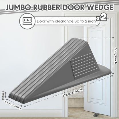 Frienda 2 Pcs Jumbo Door Stoppers Heavy Duty Door Stopper Tall up to 2inch Tall Wedge TPR Large Wedge Stackable Big Rubber Doorstop for Hotel Carpet Hardwood Concrete and Tile (Gray)