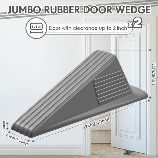 Frienda 2 Pcs Jumbo Door Stoppers Heavy Duty Door Stopper Tall up to 2inch Tall Wedge TPR Large Wedge Stackable Big Rubber Doorstop for Hotel Carpet Hardwood Concrete and Tile (Gray)