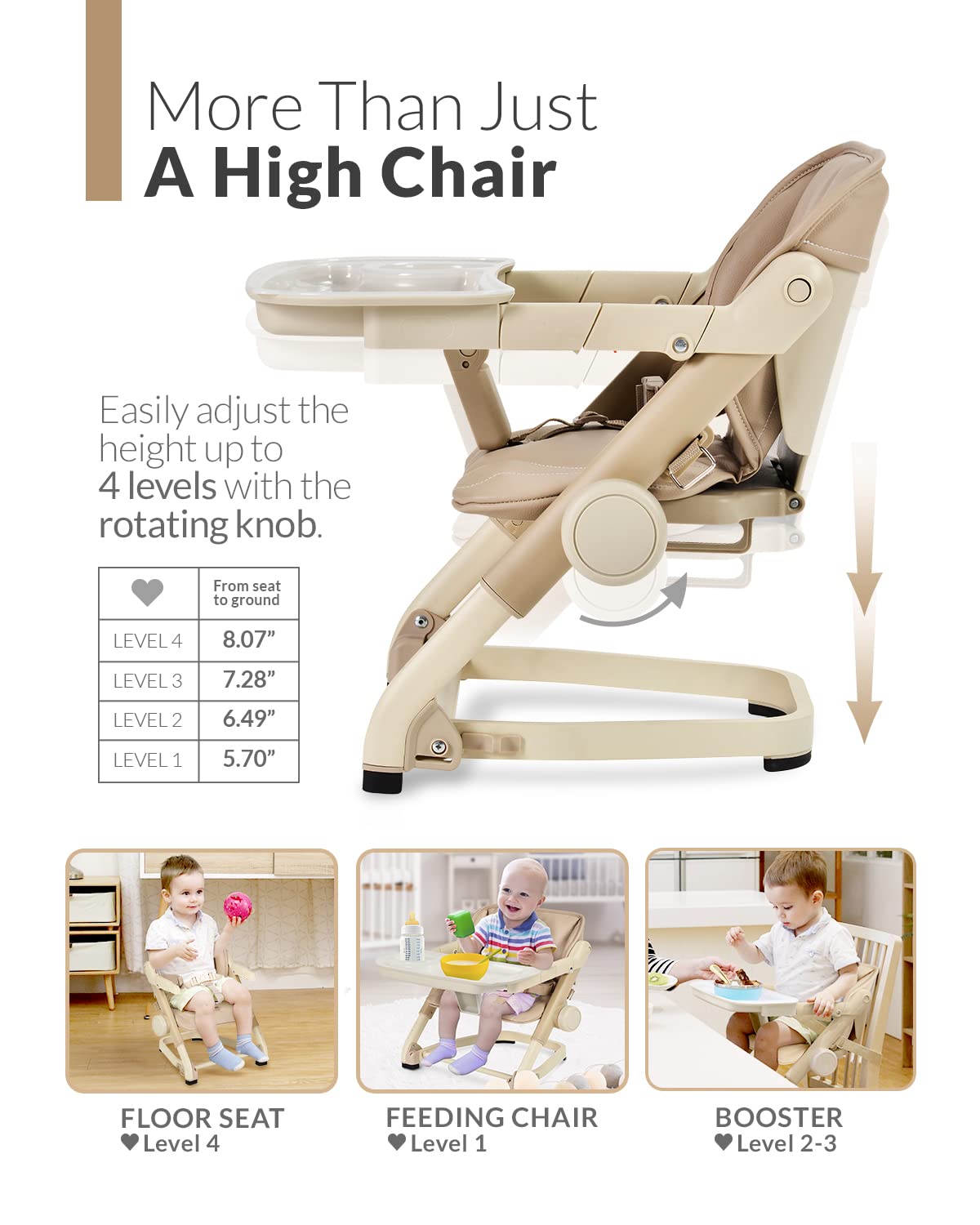 Feed Me 3-in-1 Travel High Chair Booster Seat for Infants and Toddlers - Transitional, Compact & Fits Any Chair, Swivel Tray, Milk Tea