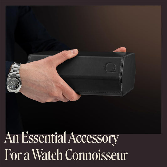 Napa Leather Watch Case for Men - Watch Roll Storage Organizer & Watch Display - Six Slot Luxury Watch Box for Home or Travel - Mens 6 Watch Holder Case (Black Charcoal)