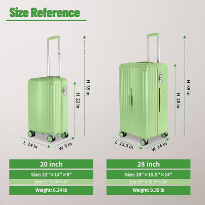 Carry-on 20 Inch and 28 Inch Square Thickened ABS+PC Hard Shell luggage, 2-Piece Suitcase Set with TSA Lock & Dual Zipper Mesh Inner Layer Design, Avocado Green