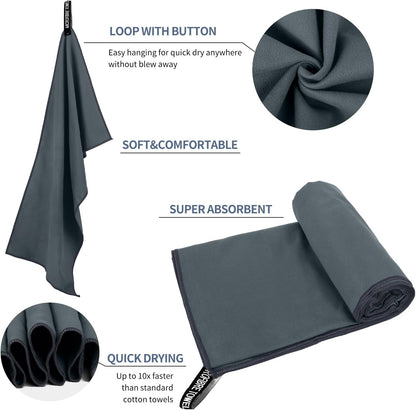 Microfiber Travel Towel, Soft Lightweight Quick Dry Towel, Super Absorbent Compact Travel & Sports & Beach Towels for Camping, Backpack, Gym, Swimming, Yoga, Hiking (XL:30"×60" -Dark Gray)