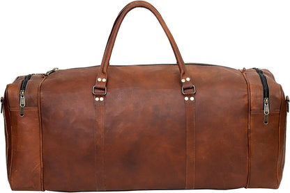 Leather Duffle Bag for Men Luggage Handmade Travel Bag Carry On Luggage Weekender Bags Overnight Gym Sports Cabin Holdall Bag For Airplanes Men And Women (28 Inch Brown)