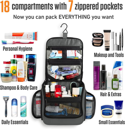 VENTURE 4TH Hanging Travel Toiletry Bag for Women & Men - Travel Organizer with Expandable Compartments & Removable Clear Pouch for Toiletries (Shadow Gray)