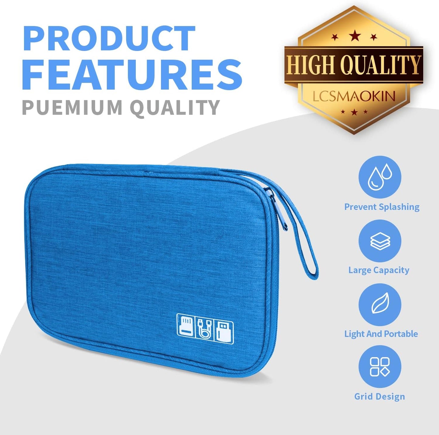 Electronics Travel Organizer,Portable Waterproof Electronic Travel Storage Bag for Small Charging Cord Storage,Charger,Small Electronics,SD Card etc,for Travel,Business -Sky Blue