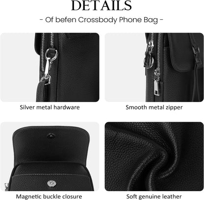 befen Genuine Leather Small Crossbody Bags for Women, Multi Pocket Cell Phone Crossbody Purse with RFID Blocking Card Slots