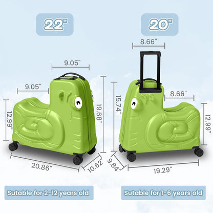 Kids Ride-on Luggage with Spinner Wheels Suitcase, Kid's Ride-On Suitcase Help Your Child Relax, Carry On Trolley Luggage with Password Lock (Green, 22 inches)