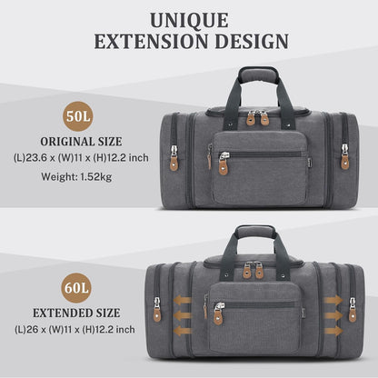 Gonex Canvas Duffle Bag for Travel, 60L Duffel Overnight Weekend Bag (Gray)