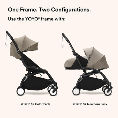 Stokke YOYO3 Frame, White - Textile Set Not Included - Comes with 5-Point Harness, Multi-Position Reclining Backrest, Canopy Extensions, Padded Shoulder Strap & Protective Storage Bag