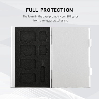 Aluminum SIM Card Case, 15Slots Ultrathin SIM Card Holder, Fit for 8 SIM Card, 6 Micro sim Card, and 1 Cell Phone Eject Pin Slots, Silver