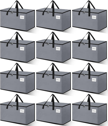 Heavy Duty Moving Bags - Extra Large Packing Bags and Storage Totes, Collapsible and Foldable Option for Moving and Storage, Grey, 93 L - 12 Pack