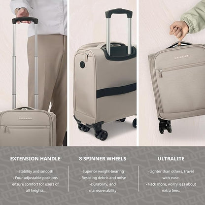 Verage Underseat Carry On Luggage with Wheels, 14.5-Inch Spinner Small Suitcase, Softside Lightweight Travel Bag for Men and Women, Airplane Carry On Bag, Pebble Gary