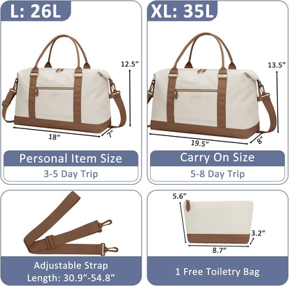 Travel Duffle Bag for Women, Weekender Bags, Hospital Bag for Labor Delivery, Lightweight Tote Duffel Overnight Bag with Luggage Sleeve, Airplane Travel Bags with Toiletry Bag, Large, Beige
