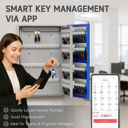 WeHere 192 Key Lock Box Wall Mount, APP Bluetooth/One Time Password/Wi-Fi Remote/Fixed Code/Key Unlock, Smart Key Cabinet, Key Organizer Box for Car Dealert, Hotel, Office, Real Estate Key Manage