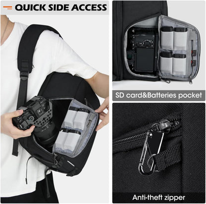 SDYSM Camera Bag Backpack Professional for DSLR SLR Mirrorless Camera Waterproof Laptop Back Pack 15.6 Inch with Rain Cover Anti Theft Travel Case Large Capacity Photography Backpack Black