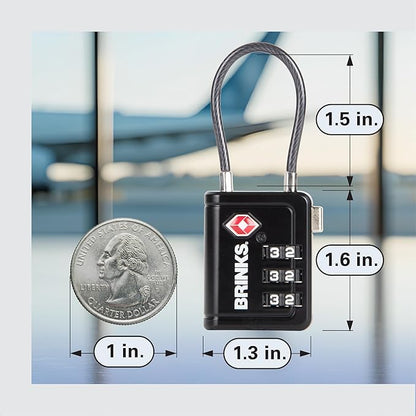 Brinks TSA Accepted Indicator Luggage Lock, Black - Ressetable Combination, New More Secure TSA008 Key, 4 Pack