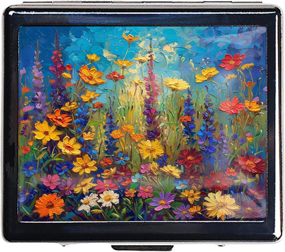 Cute and Portable Metal Pill Organizer – 8 Compartments, Elegant Chrome Finish, Ideal for Travel and Daily Use (Vibrant Wildflowers)