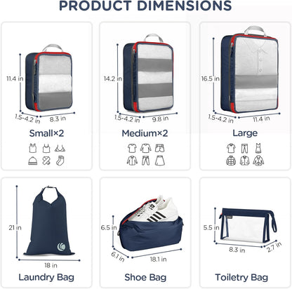 Cipway Compression Packing Cubes Mesh, Lightweight Luggage Organizer Bags with Laundry Bag,Toiletries Bag and Shoe Bag, Travel Essentials for Carry on Suitcase（8Pcs,Blue）