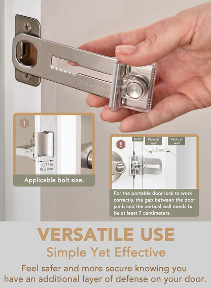 Greatim Portable Door Lock for Travel Hotel Safety, Stainless Steel Security Lock, Compact Safety Lock for Room Door, Universal Portable Travel Door Lock for Room Security