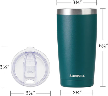 SUNWILL Travel Coffee Mug with Lid, 20 oz Tumbler Set of 2, Insulated Stainless Steel Cup for Drinks， Water, Tea, Powder Coated Forest Green & Plum