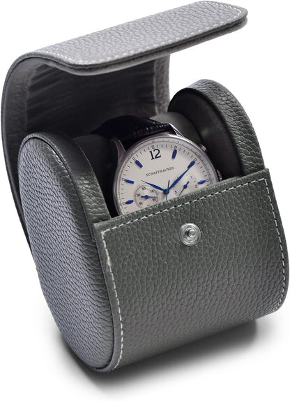Oirlv Luxury Leather Travel Watch Case - Single Watch Box for Women - Portable Jewelry Storage Roll Organizer (Grey)