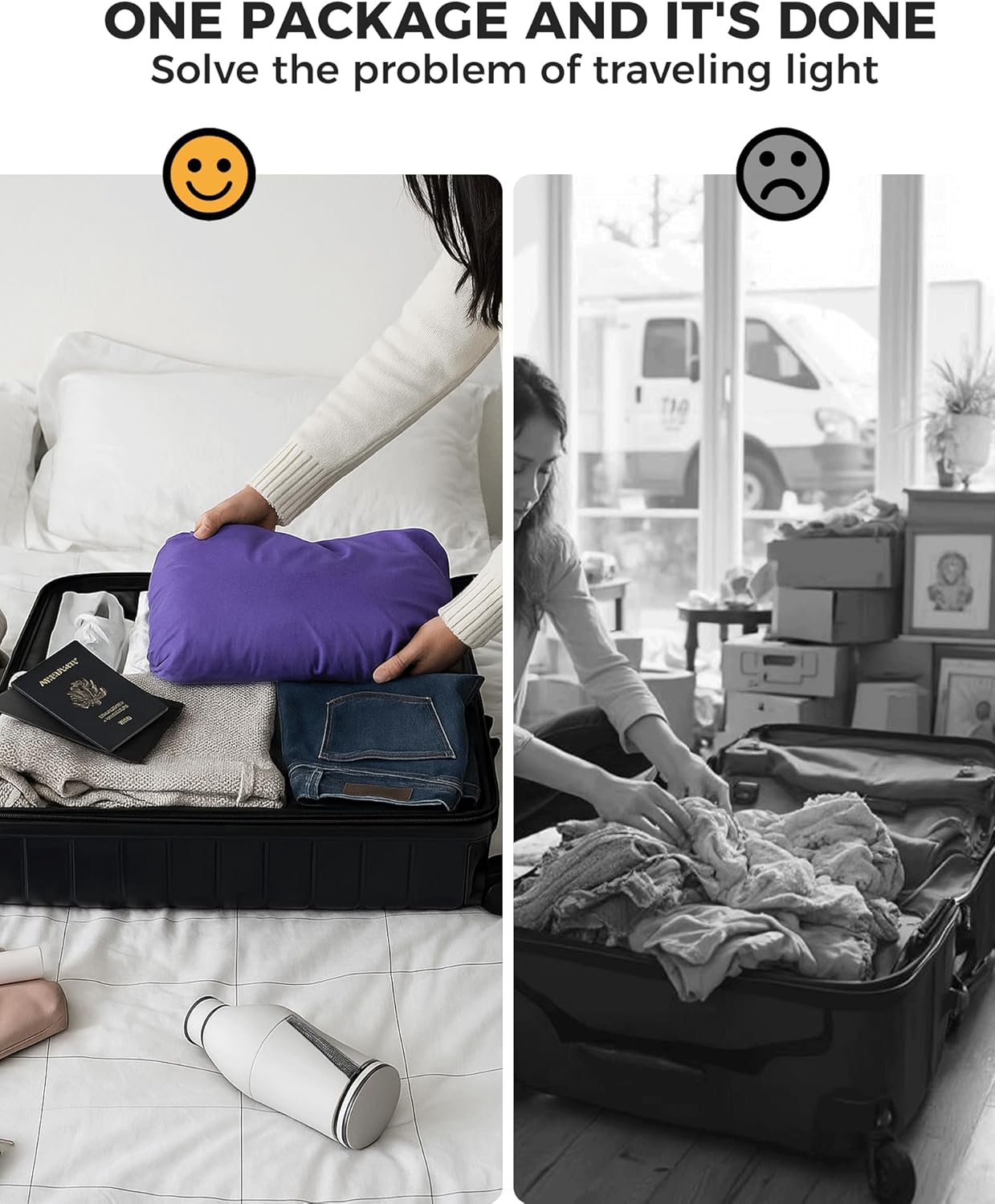 Travel Laundry Bag, Pump Free Vacuum Storage Bag Reusable Compression Dirty Clothes Travel Bag Waterproof Wet Dry Bags Large Capacity Space Saver Bags Camp Clothes Organizer (1 Pcs)(Purple, L)